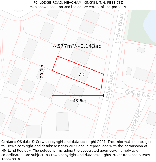 70, LODGE ROAD, HEACHAM, KING'S LYNN, PE31 7SZ: Plot and title map