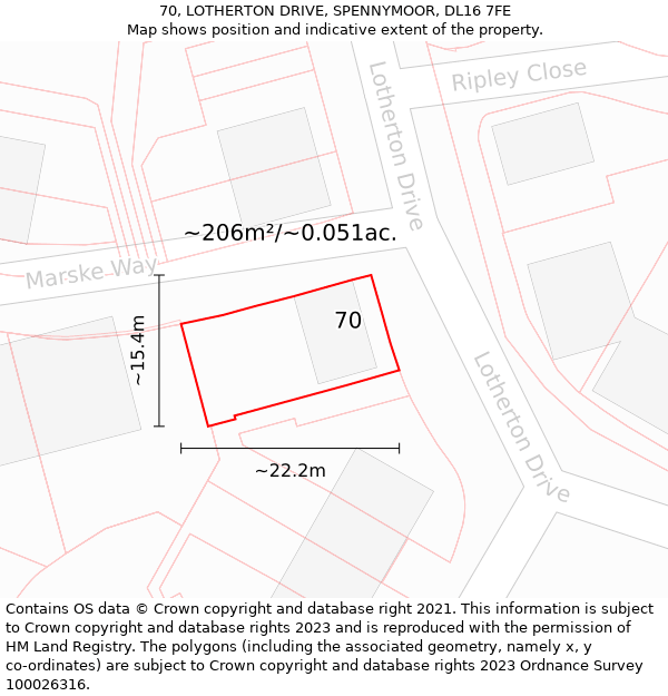 70, LOTHERTON DRIVE, SPENNYMOOR, DL16 7FE: Plot and title map