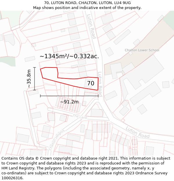 70, LUTON ROAD, CHALTON, LUTON, LU4 9UG: Plot and title map