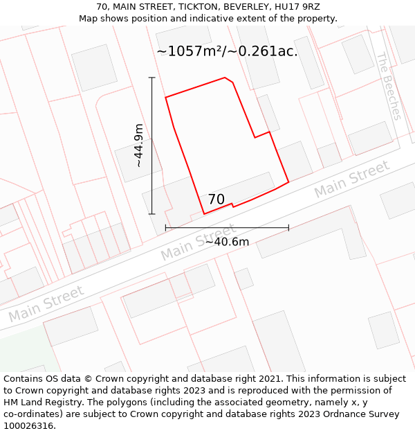 70, MAIN STREET, TICKTON, BEVERLEY, HU17 9RZ: Plot and title map