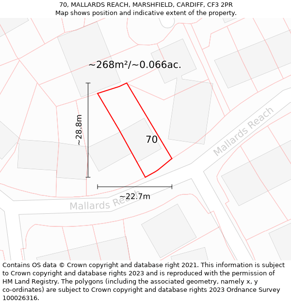 70, MALLARDS REACH, MARSHFIELD, CARDIFF, CF3 2PR: Plot and title map