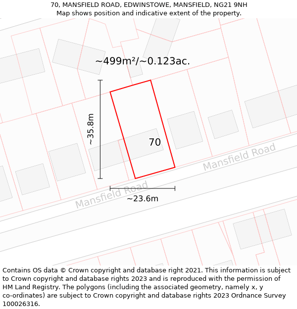 70, MANSFIELD ROAD, EDWINSTOWE, MANSFIELD, NG21 9NH: Plot and title map