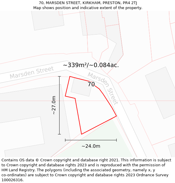 70, MARSDEN STREET, KIRKHAM, PRESTON, PR4 2TJ: Plot and title map