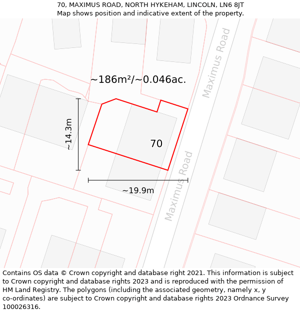 70, MAXIMUS ROAD, NORTH HYKEHAM, LINCOLN, LN6 8JT: Plot and title map