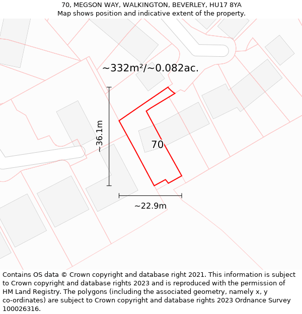 70, MEGSON WAY, WALKINGTON, BEVERLEY, HU17 8YA: Plot and title map