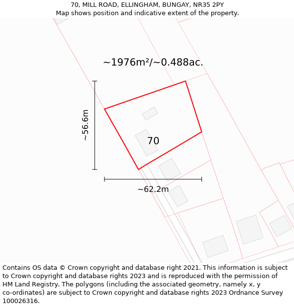 70, MILL ROAD, ELLINGHAM, BUNGAY, NR35 2PY: Plot and title map