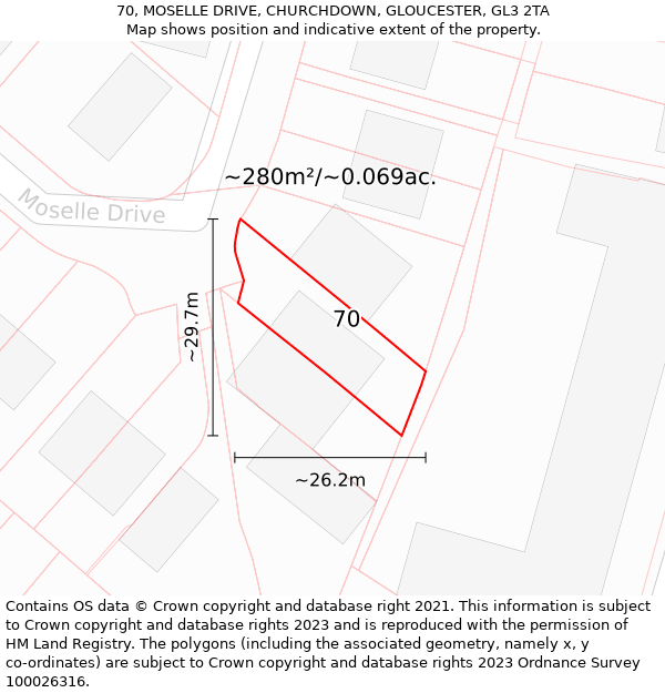 70, MOSELLE DRIVE, CHURCHDOWN, GLOUCESTER, GL3 2TA: Plot and title map