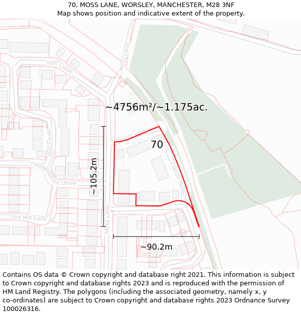 70, MOSS LANE, WORSLEY, MANCHESTER, M28 3NF: Plot and title map