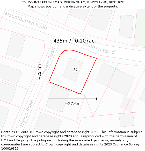 70, MOUNTBATTEN ROAD, DERSINGHAM, KING'S LYNN, PE31 6YE: Plot and title map