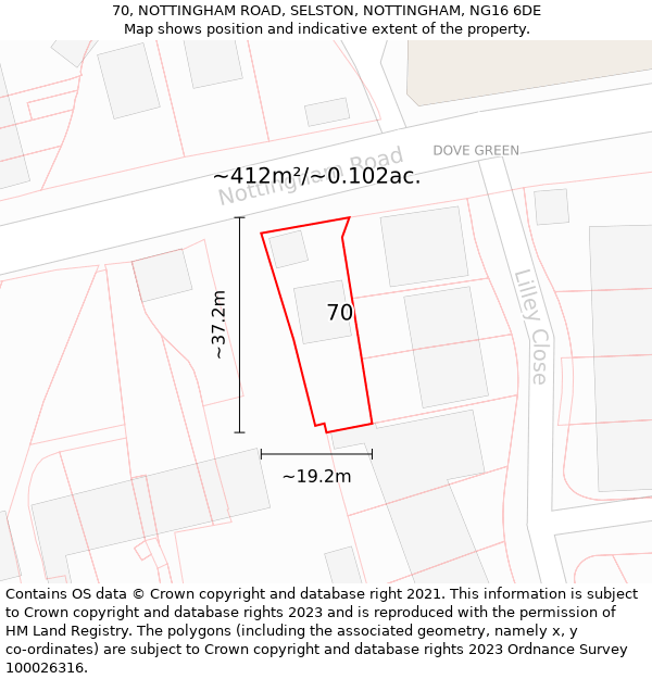 70, NOTTINGHAM ROAD, SELSTON, NOTTINGHAM, NG16 6DE: Plot and title map