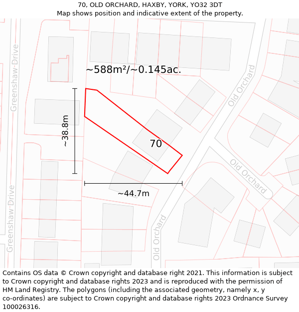 70, OLD ORCHARD, HAXBY, YORK, YO32 3DT: Plot and title map