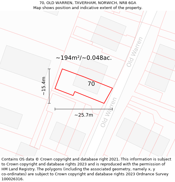 70, OLD WARREN, TAVERHAM, NORWICH, NR8 6GA: Plot and title map