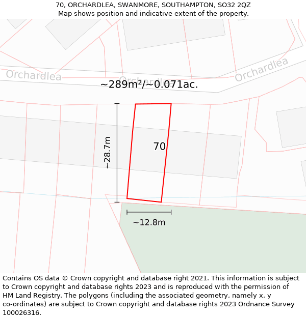 70, ORCHARDLEA, SWANMORE, SOUTHAMPTON, SO32 2QZ: Plot and title map