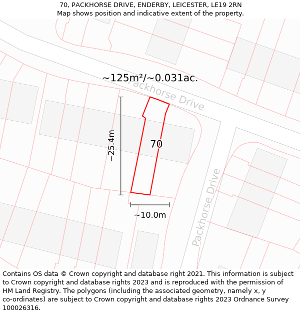 70, PACKHORSE DRIVE, ENDERBY, LEICESTER, LE19 2RN: Plot and title map