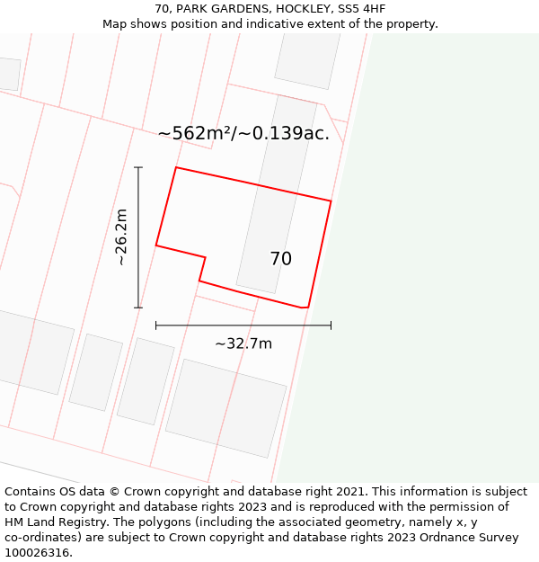 70, PARK GARDENS, HOCKLEY, SS5 4HF: Plot and title map