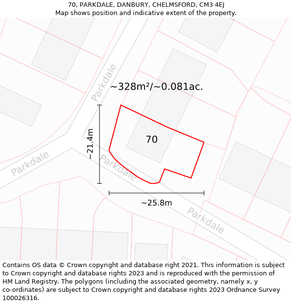 70, PARKDALE, DANBURY, CHELMSFORD, CM3 4EJ: Plot and title map