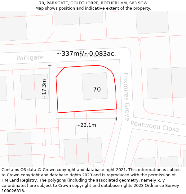 70, PARKGATE, GOLDTHORPE, ROTHERHAM, S63 9GW: Plot and title map