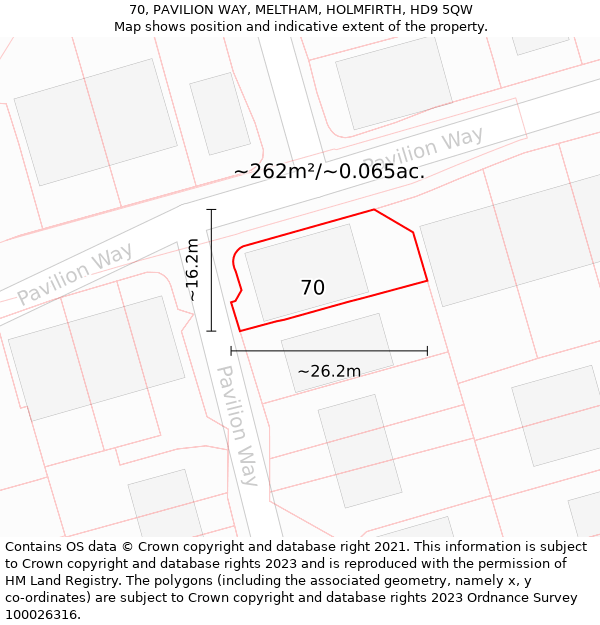 70, PAVILION WAY, MELTHAM, HOLMFIRTH, HD9 5QW: Plot and title map