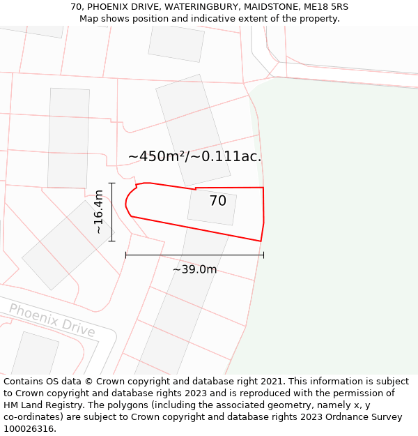 70, PHOENIX DRIVE, WATERINGBURY, MAIDSTONE, ME18 5RS: Plot and title map