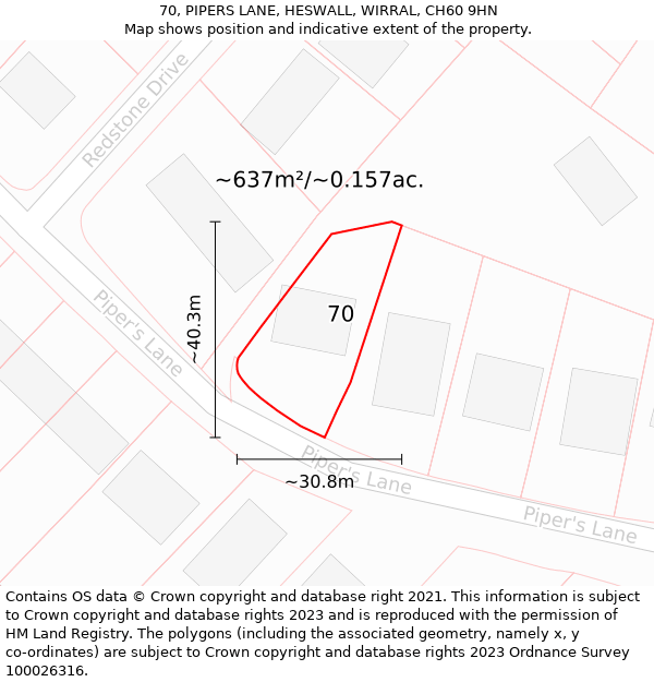 70, PIPERS LANE, HESWALL, WIRRAL, CH60 9HN: Plot and title map