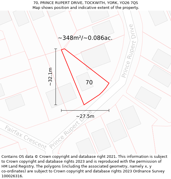 70, PRINCE RUPERT DRIVE, TOCKWITH, YORK, YO26 7QS: Plot and title map