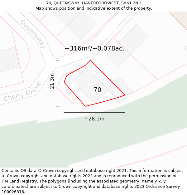 70, QUEENSWAY, HAVERFORDWEST, SA61 2NU: Plot and title map