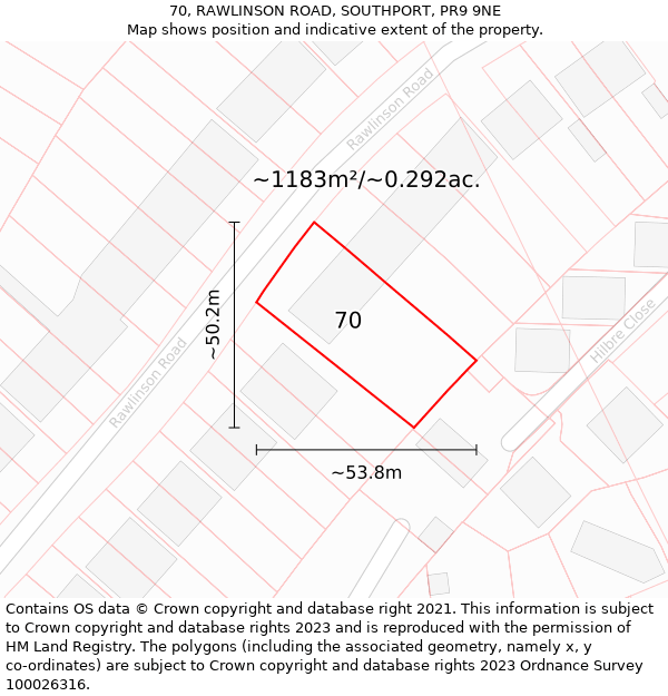 70, RAWLINSON ROAD, SOUTHPORT, PR9 9NE: Plot and title map