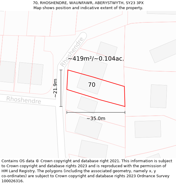 70, RHOSHENDRE, WAUNFAWR, ABERYSTWYTH, SY23 3PX: Plot and title map