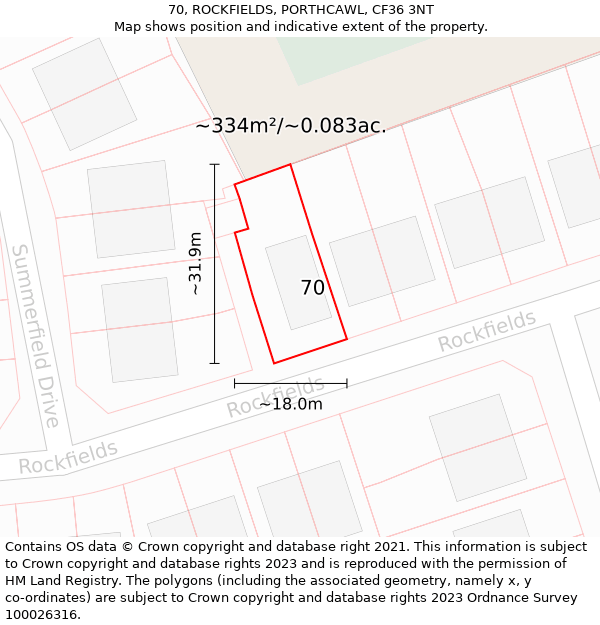 70, ROCKFIELDS, PORTHCAWL, CF36 3NT: Plot and title map