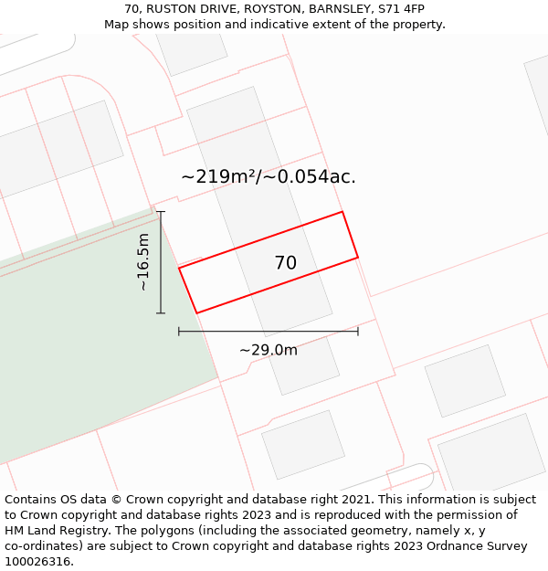 70, RUSTON DRIVE, ROYSTON, BARNSLEY, S71 4FP: Plot and title map