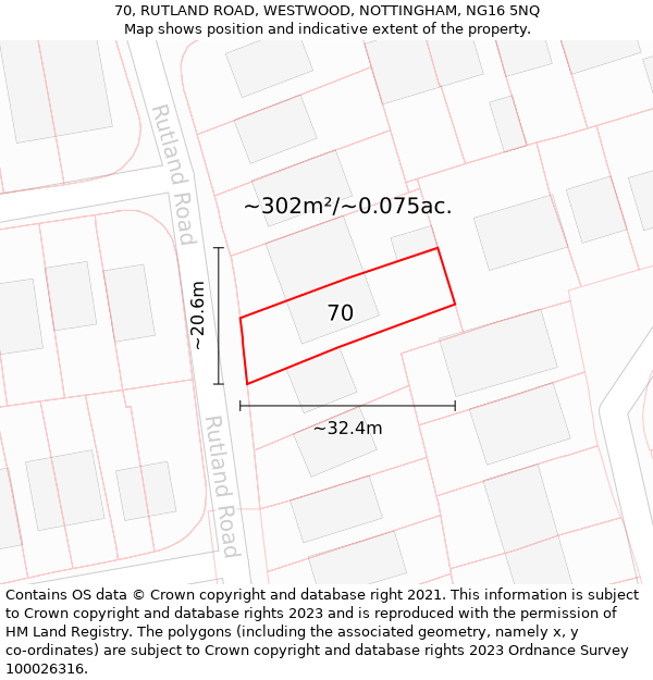 70, RUTLAND ROAD, WESTWOOD, NOTTINGHAM, NG16 5NQ: Plot and title map