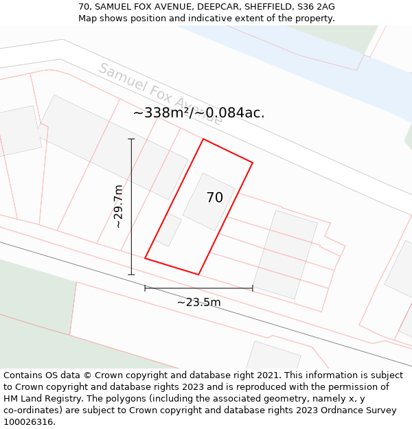 70, SAMUEL FOX AVENUE, DEEPCAR, SHEFFIELD, S36 2AG: Plot and title map