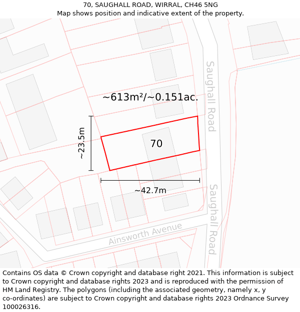 70, SAUGHALL ROAD, WIRRAL, CH46 5NG: Plot and title map