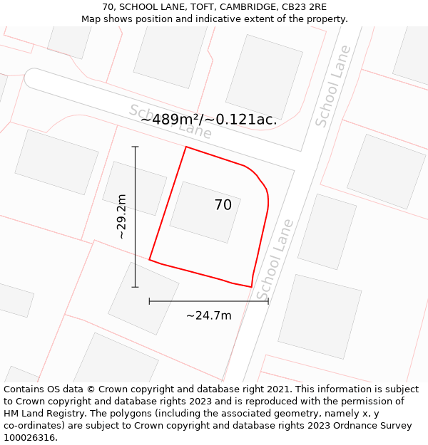 70, SCHOOL LANE, TOFT, CAMBRIDGE, CB23 2RE: Plot and title map