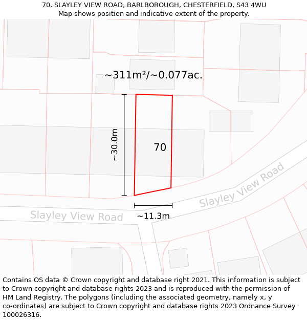 70, SLAYLEY VIEW ROAD, BARLBOROUGH, CHESTERFIELD, S43 4WU: Plot and title map