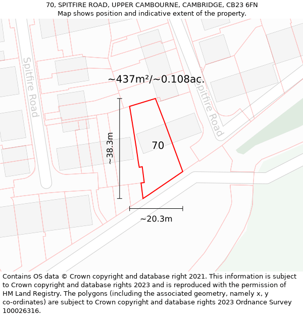 70, SPITFIRE ROAD, UPPER CAMBOURNE, CAMBRIDGE, CB23 6FN: Plot and title map