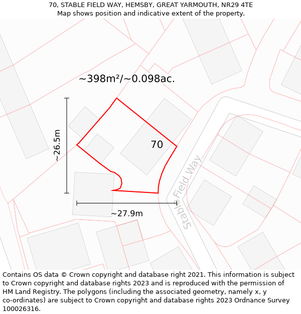 70, STABLE FIELD WAY, HEMSBY, GREAT YARMOUTH, NR29 4TE: Plot and title map