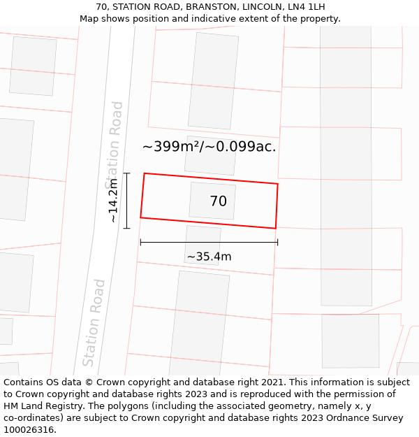 70, STATION ROAD, BRANSTON, LINCOLN, LN4 1LH: Plot and title map