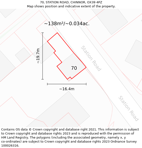 70, STATION ROAD, CHINNOR, OX39 4PZ: Plot and title map