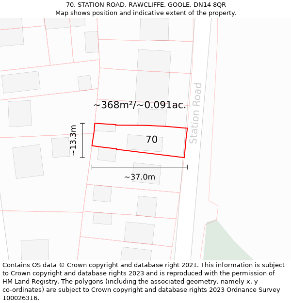 70, STATION ROAD, RAWCLIFFE, GOOLE, DN14 8QR: Plot and title map