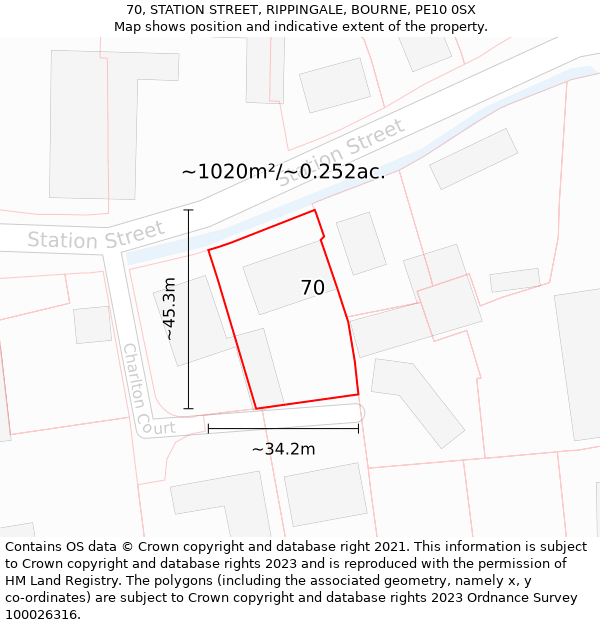 70, STATION STREET, RIPPINGALE, BOURNE, PE10 0SX: Plot and title map