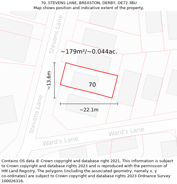 70, STEVENS LANE, BREASTON, DERBY, DE72 3BU: Plot and title map