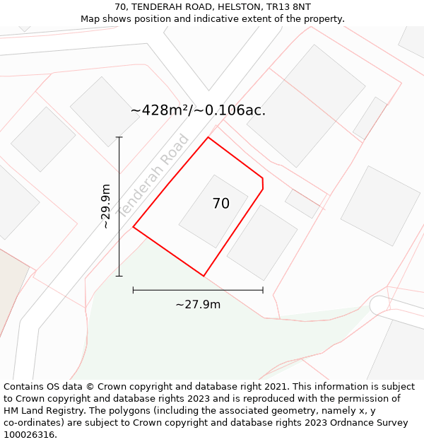 70, TENDERAH ROAD, HELSTON, TR13 8NT: Plot and title map