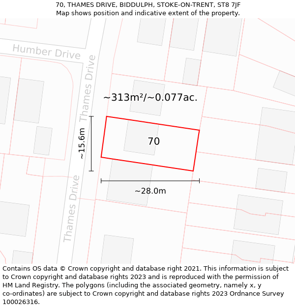 70, THAMES DRIVE, BIDDULPH, STOKE-ON-TRENT, ST8 7JF: Plot and title map