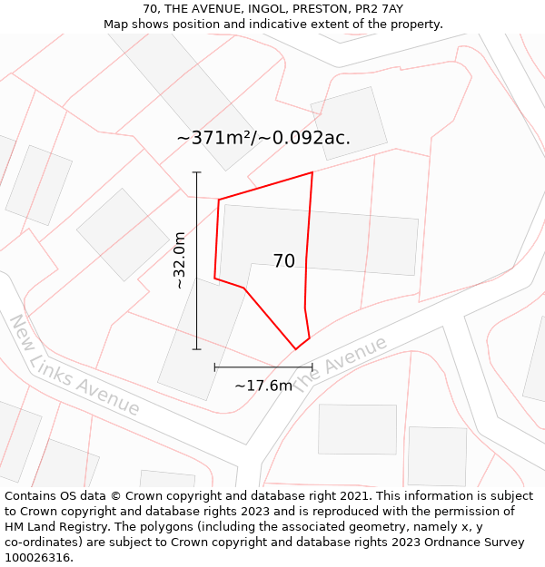 70, THE AVENUE, INGOL, PRESTON, PR2 7AY: Plot and title map