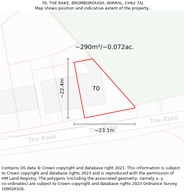 70, THE RAKE, BROMBOROUGH, WIRRAL, CH62 7AJ: Plot and title map