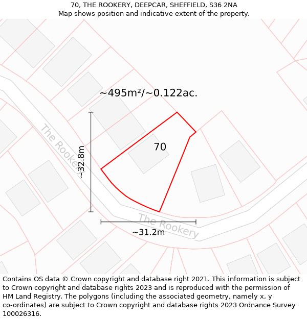 70, THE ROOKERY, DEEPCAR, SHEFFIELD, S36 2NA: Plot and title map