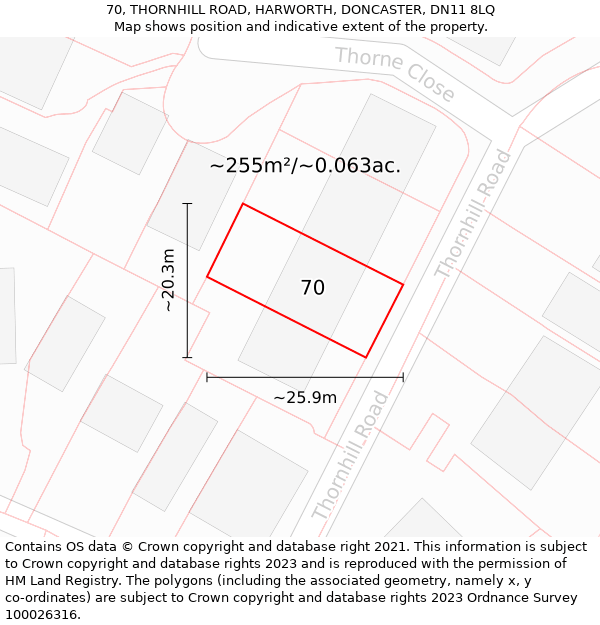 70, THORNHILL ROAD, HARWORTH, DONCASTER, DN11 8LQ: Plot and title map