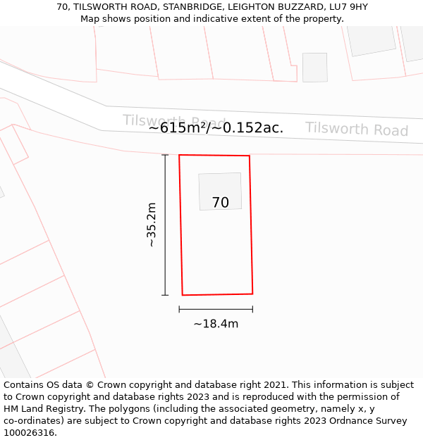 70, TILSWORTH ROAD, STANBRIDGE, LEIGHTON BUZZARD, LU7 9HY: Plot and title map