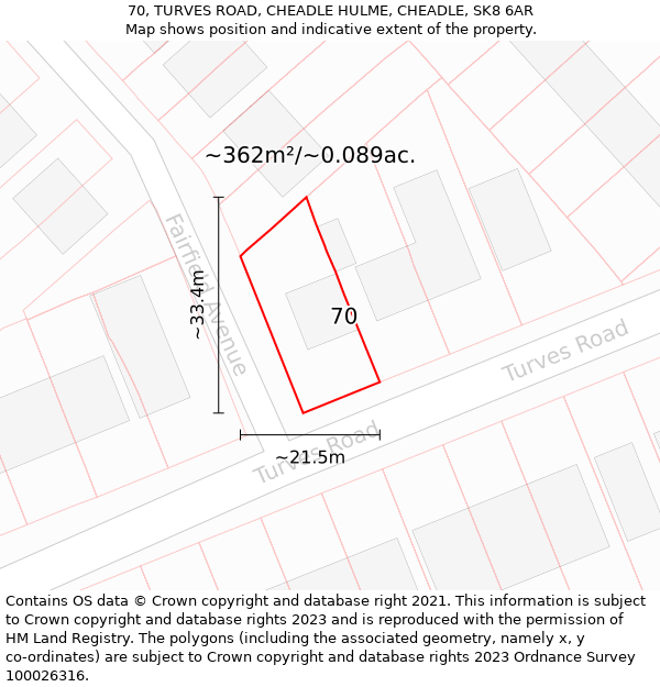 70, TURVES ROAD, CHEADLE HULME, CHEADLE, SK8 6AR: Plot and title map